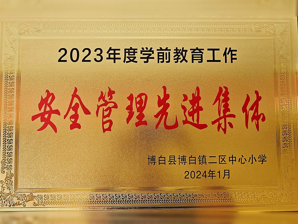 2023年度学前教育工作安全管理先进集体牌匾
